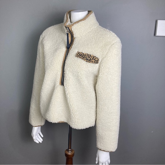 Pistola Zoey pullover XS women's sherpa fleece cream combo thick animal print - Picture 2 of 15